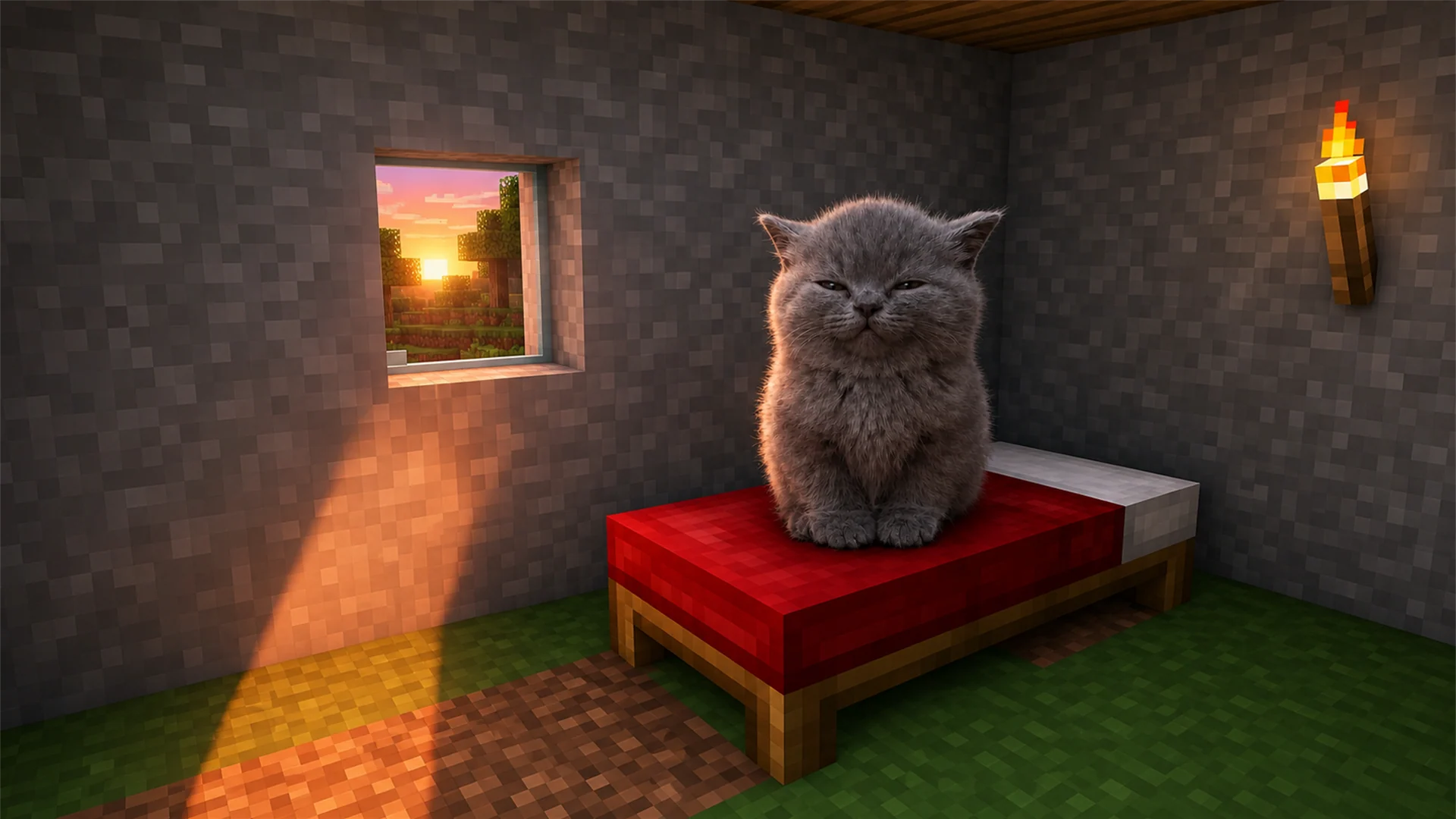 The same room at sunrise with light across the floor